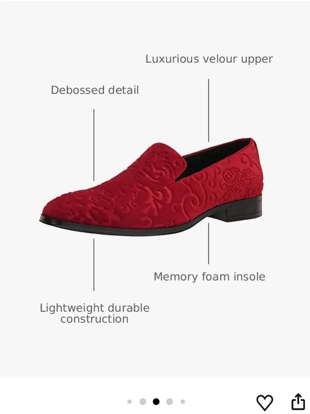 Stacy Adams Red Velvet Embroidered Slip-On Loafers size 10.5 formal